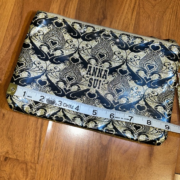 Anna Sui Black and Gold Glitter Double Wristlet Pouch